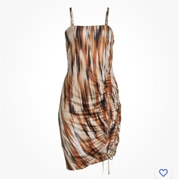 Madden NYC Side Ruched Brown Black & Ivory Dress NWT Sz M (7-9) - Picture 1 of 10